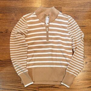 Striped Tan and White Quarter-Zip Sweater